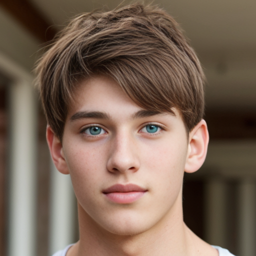 A young man with green eyes and so cute and handsome and brown hair 