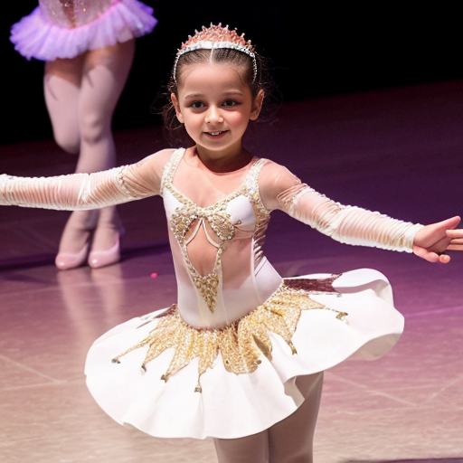 5岁女孩穿白色拉丁舞服，拉丁舞服上布满大号镂空圈