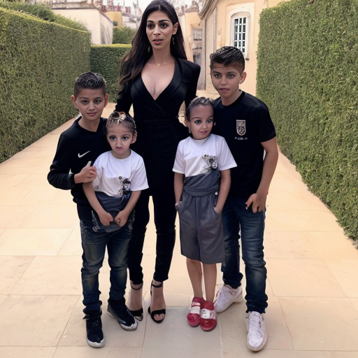 Georgina Rodriguez and Cristiano Ronaldo have 5 kids a 14 year old son Ronaldo Jr who play in the academy and have 7 year old twins eva and mateo and have a 7 year old daughter alana a 2 year old daughter bella but her twin brother angel died in 2022 and they live in a mansion in Portugal and spoke english and Spanish and Portuguese and Georgina Rodriguez is in Paris in a fashion show and Ronaldo Jr and Alana and eva and mateo is supporting Georgina 