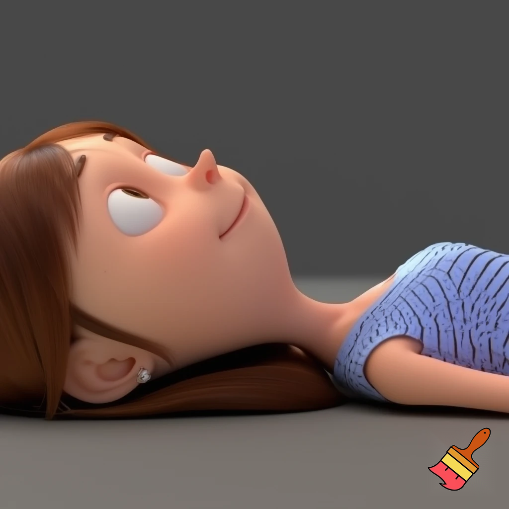 Margo from despicable me laying on her back while peeing into her mouth