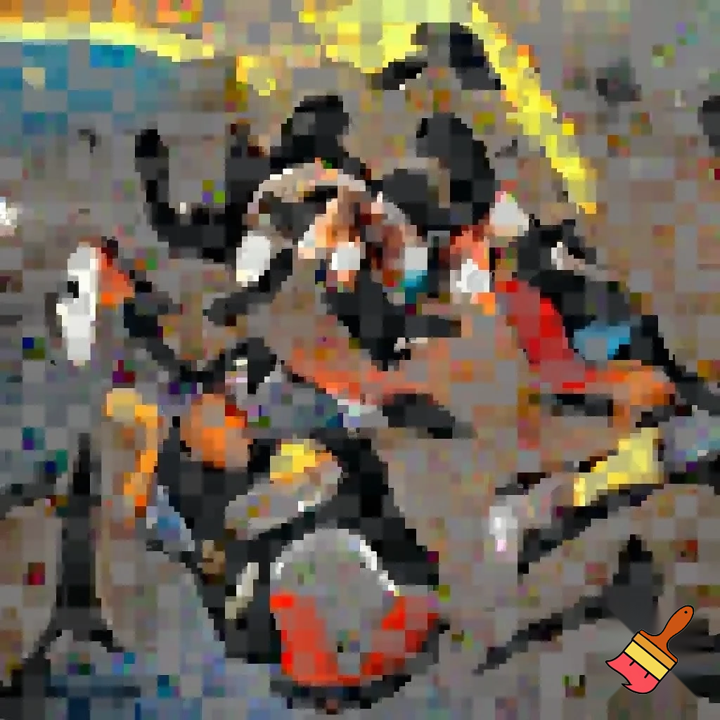 Legolas, Gimli, Aragorn, Smeagol, Frodo, Sam, Pippin, Mary, and Gandalf all hugging each other