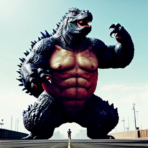 King the a Godzilla an Strongest a heavyweight with a 2 legs an floor + big an tailed from a kaiju an japanese a stylies in realistic photography the a physics an video a style and white a color an screenshot to a background a style
