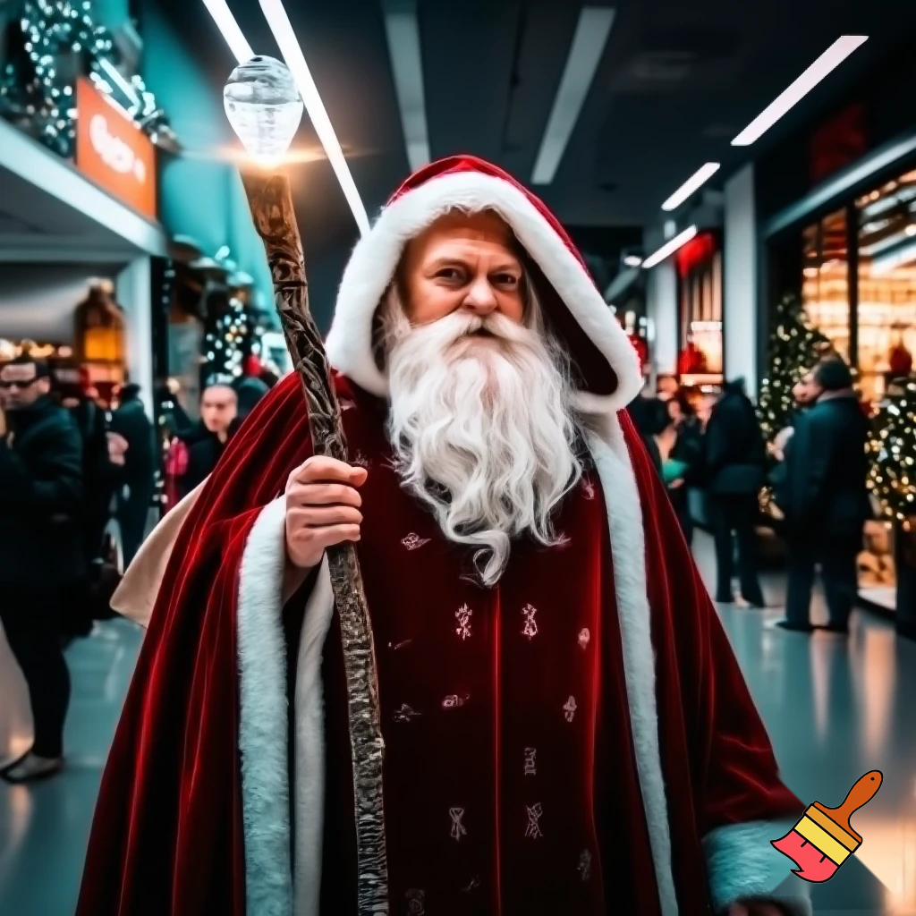 Santa Claus walking at the shopping centre a wizard Santa Claus