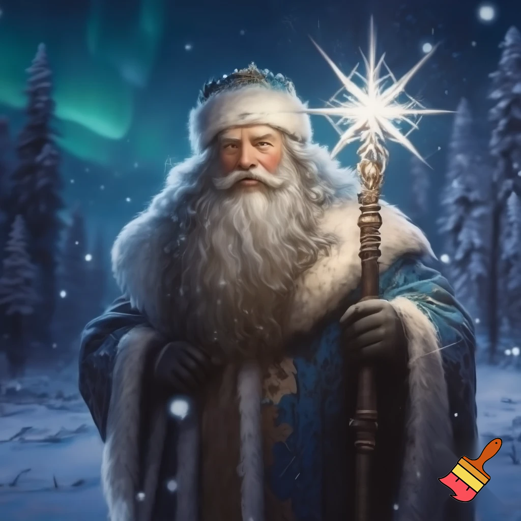 Russian Santa Claus walking stick with a star