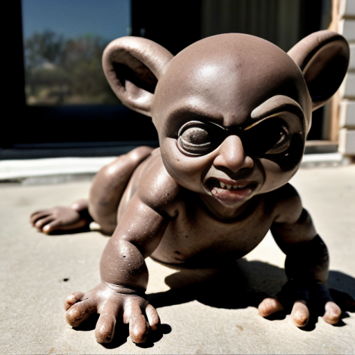 Baby crawler MUTANT DEFORMED grotesque EXPIREMENT UGLY GROSS DISGUSTING OUTSIDE SURROUNDING A HOUSE