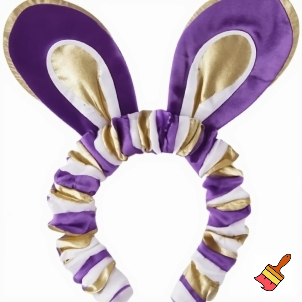  Easter bunny top head headband, purple and white and gold