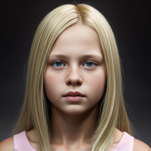 A  girl who has blonde hair who is thirteen and looks like a spoilt brat