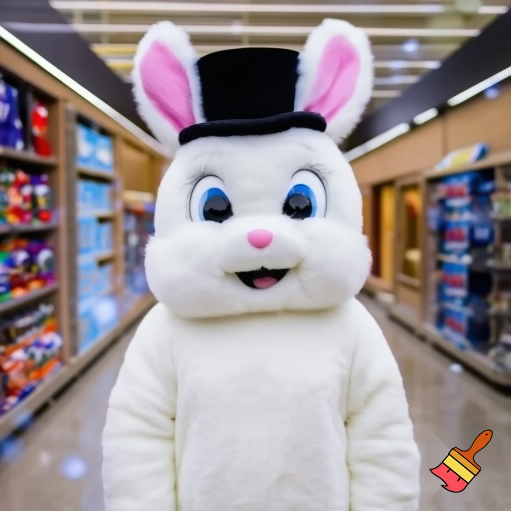 Easter bunny mascot top hat at the shopping centre mascot costume Darrell Lea magic room