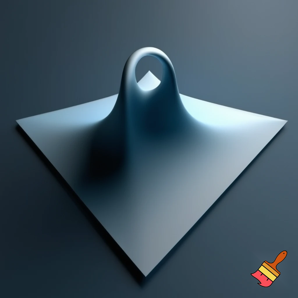 A three-dimensional shape with a flat, plane-like base featuring four distinct corners, and a smooth, obloid dome that stretches upward and outward from all edges of the base, creating a continuous, rounded curvature over the entire shape