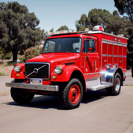 A Volvo Fire Truck with Red Lights in Town, EK (A Town That Looks Like Any Japanese, Canadian, Australian, New Zealander, and American Towns) (1999 Vintage Image)