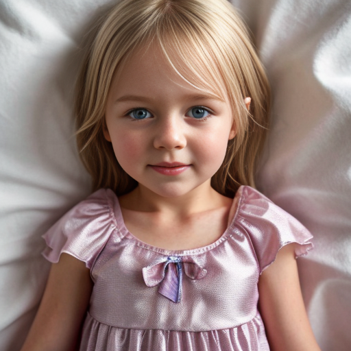 swedish blonde little girl  at night dress, very beautiful, on the bedroom, close up