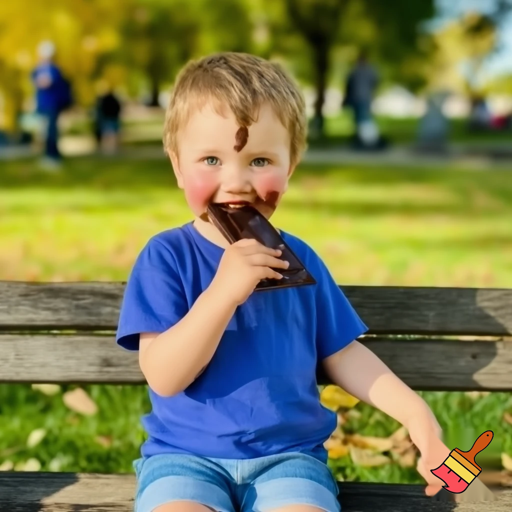 Muéstrame un niño en un parque comiendo chocotejas