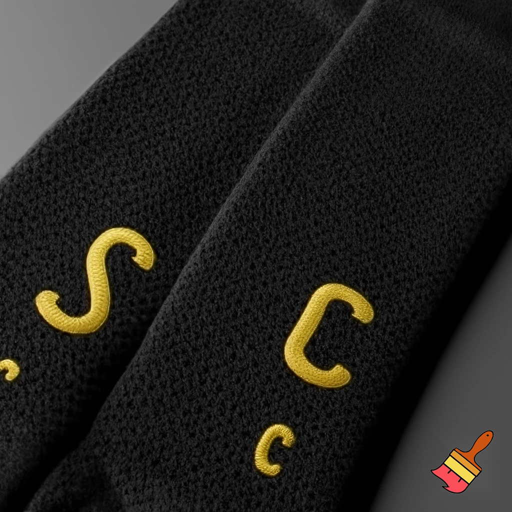 black crew socks with S, L and C in gold-yellow on each sock