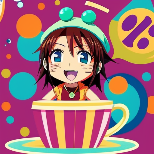 A hillarious, funny boho toad with some hippie colored coffee cups. Psychedelic decorated background. Hard style.