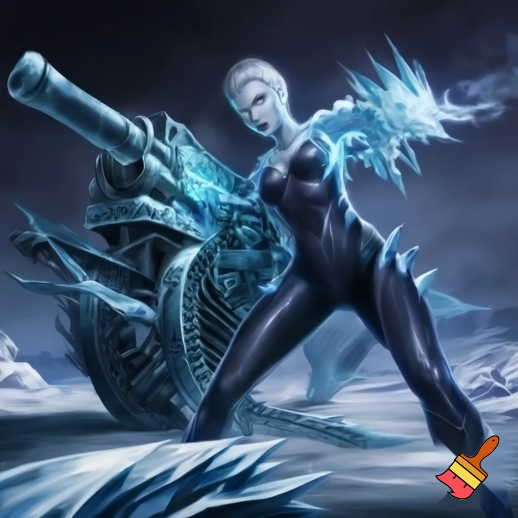 Killer Frost Crystal Frost using a heavy artillery gun 