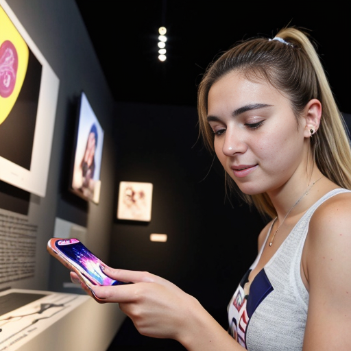 Goretzka play game on apple phone and Vanessa play game on apple phone at the museum 