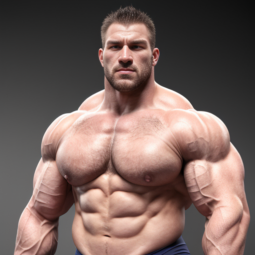 Incredibly Muscular wrestler with huge pecs wearing grey briefs. He is white. He is bald but has a hairy chest and doing a double bicep pose.