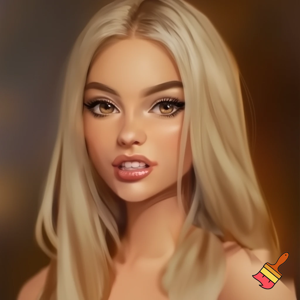 long blond hair, button nose, hazel eyes, short stature, curves, female, gap tooth