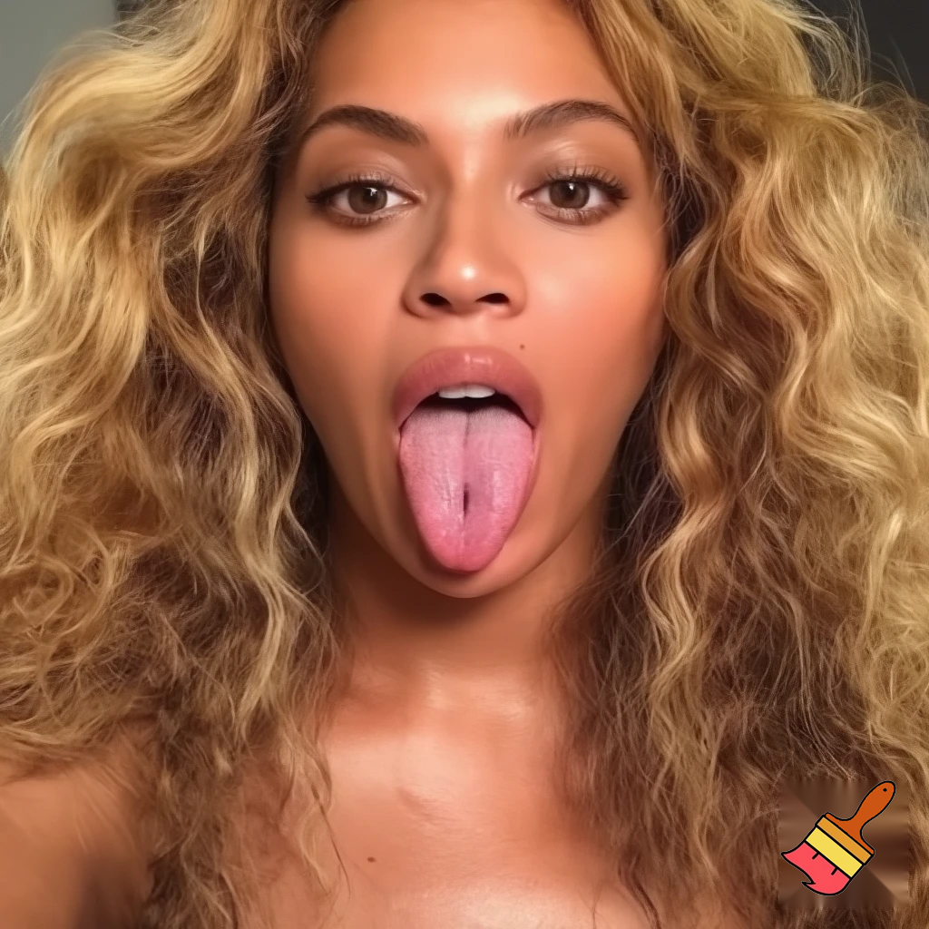 Beyonce selfie showing her long tongue pose ,her tongue is full of saliva ,her ass is red with marks 