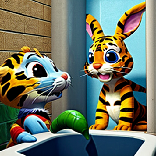 Bugs bunny, Sobble and Scorbunny, Daniel tiger, Shimajiro and Stitch use on the Roman public toilet home USA cartoon