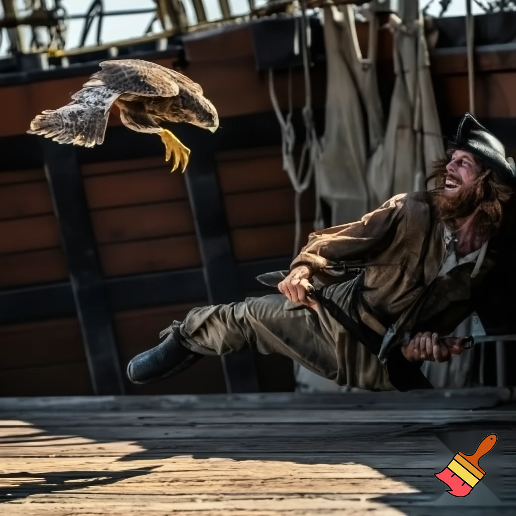Hawk attacking a pirate 