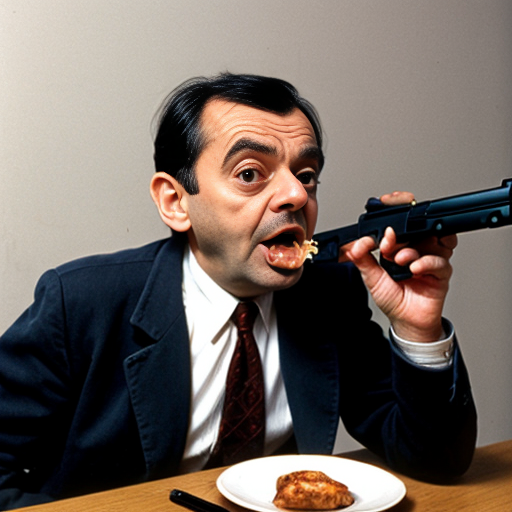 mr bean eating a gun