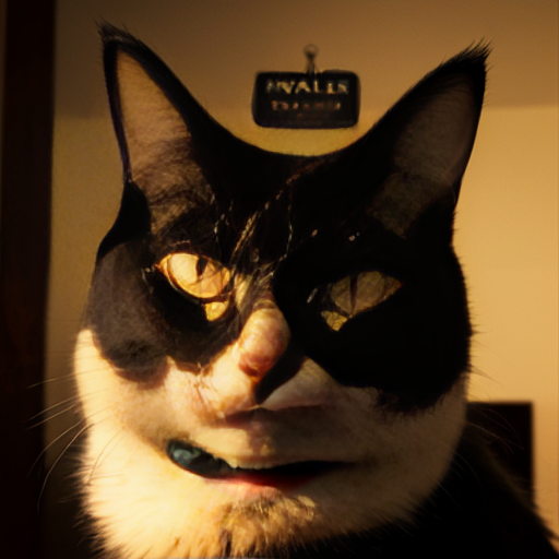 evil buff cat in a mugshot staring dim lights