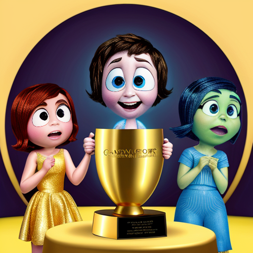 inside out style happy proud gold holding trophy one person gold cartoon animation style