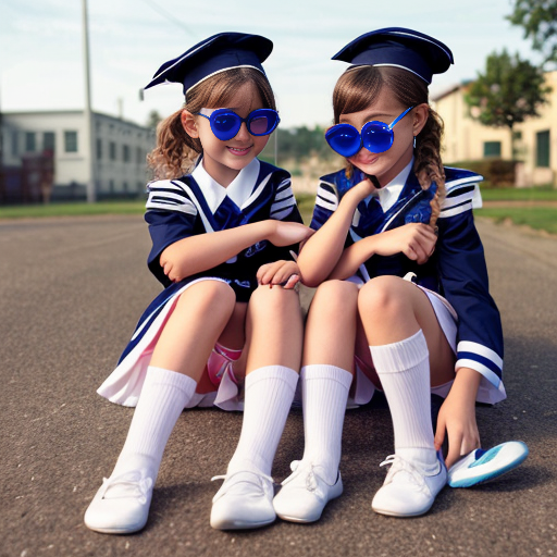 Cute adorable niña Chilindrina glasses con hair lazo curly con verano sailor uniforme escolar con zapatos negros escolar con calcetines blancos con sombrero sailor con sillas con colegio católico con foto grupal 9