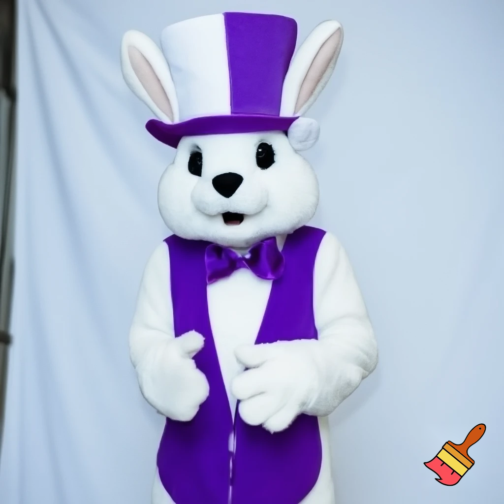 Easter bunny mascot costume top hat white and purple purple white top hat