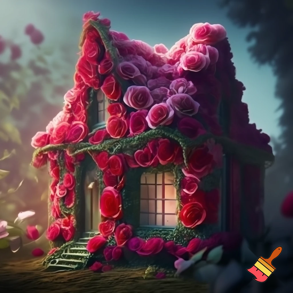 A picture of a house made out of roses
