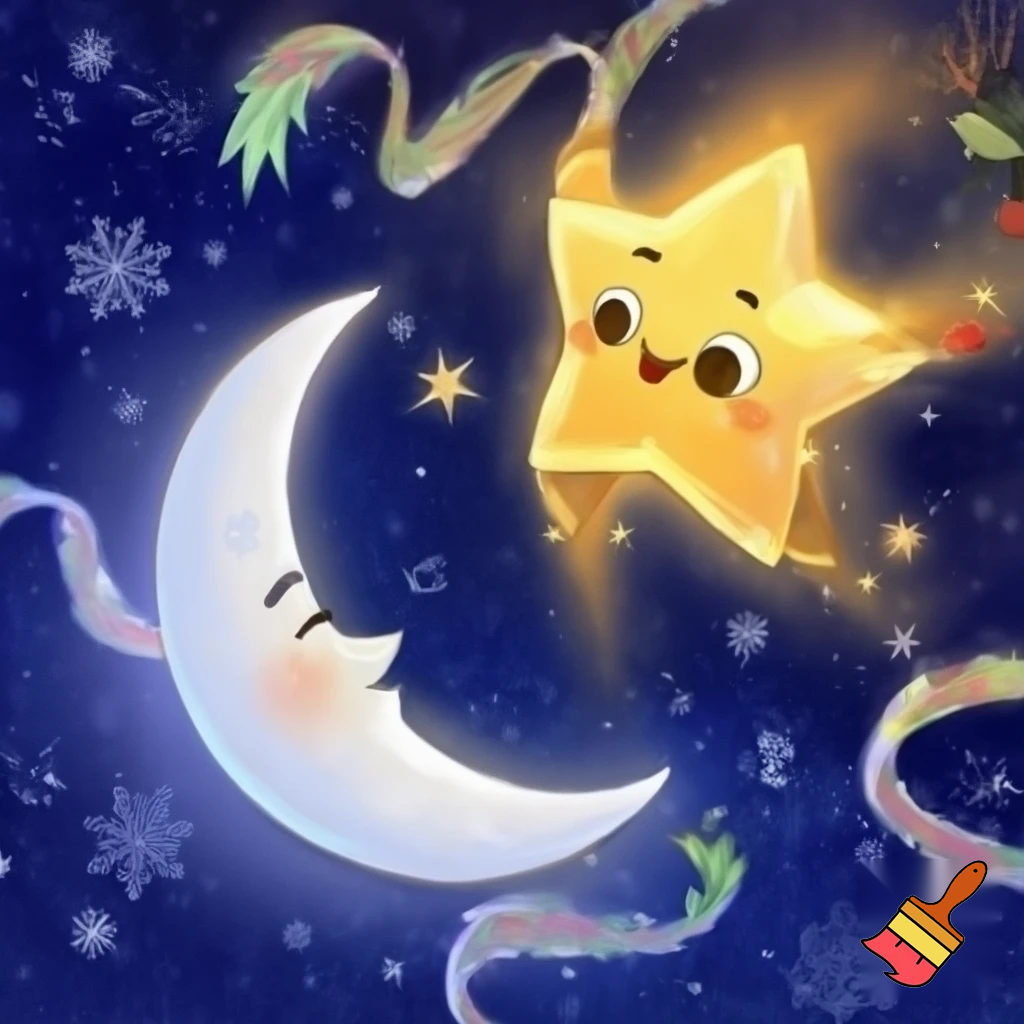 Star and the moon christmas cartoon