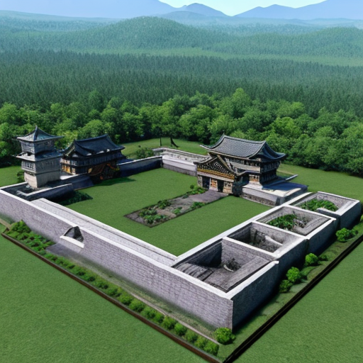 A Japanese Castle with gardens, training grounds, a trading hub, an arena, and an empty yet wide forge-weaving land for creation such as blacksmithing, weaving, alchemy or creating. Fully equipped and absolutely protected, fit for an Emperor who does godlike powers and his empire.
