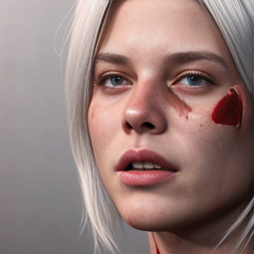 Young white-haired woman in a bloodbath