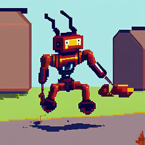 Make a pixel art of a enemy that is a robot crane head and has crane arms is really tall and is found in junkyards they could also shot balls of energy and this is a enemy for jumpbot the main charecters in our game