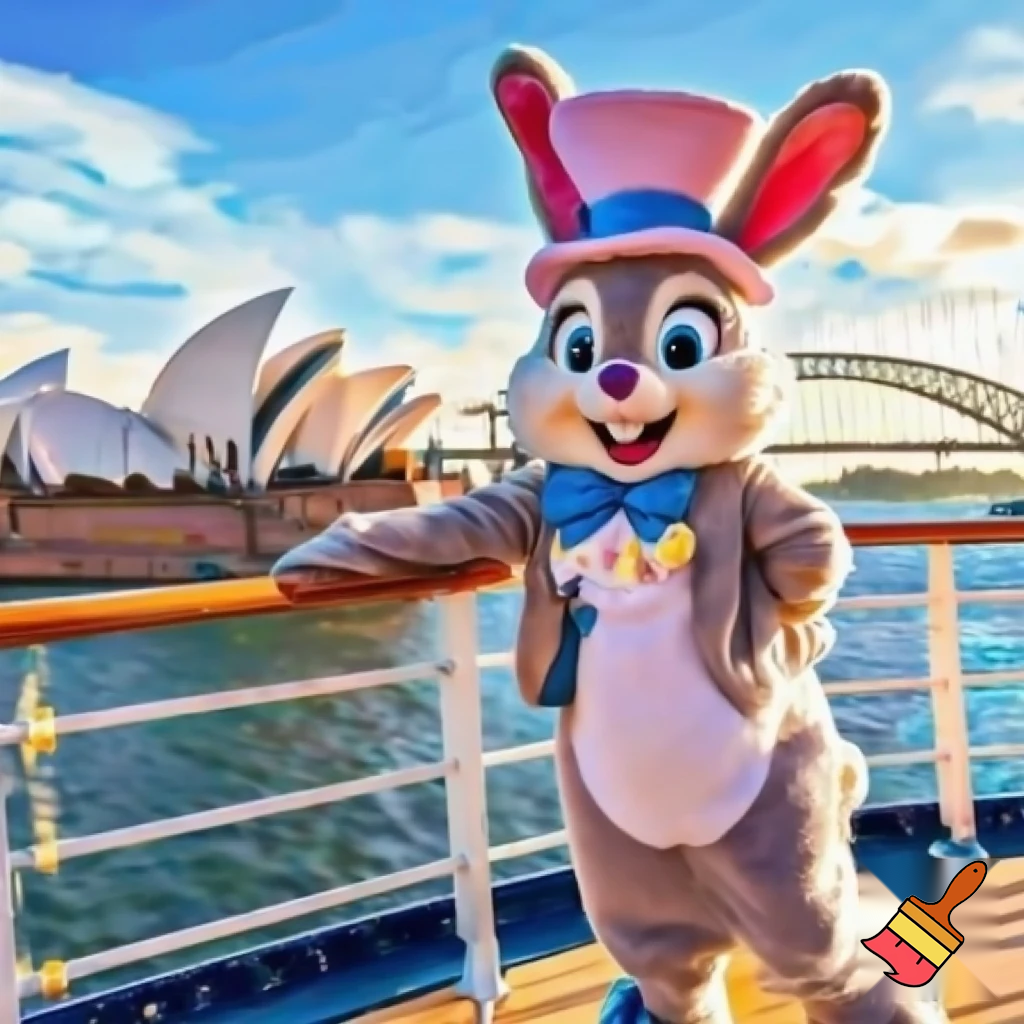 Easter bunny mascot Disneyland costume with the top hat Australia Disney cruise ship