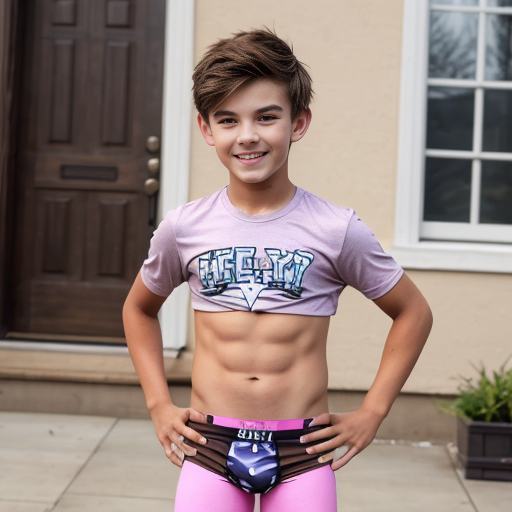 The five boys, each ten years old, stand in a line in their underwear:

    The first boy is 4'8" with 70 lbs, light brown skin, dark brown hair, a curious demeanor, friendly attitude, blue boxer briefs.
    The second boy is 4'9" with 75 lbs, fair skin, blonde hair, energetic demeanor, playful attitude, green briefs.
    The third boy is 4'7" with 65 lbs, medium brown skin, black hair, thoughtful demeanor, calm attitude, red boxers.
    The fourth boy is 4'10" with 80 lbs, lightly tanned skin, brown hair, adventurous demeanor, confident attitude, purple athletic briefs.
    The fifth boy is 4'8" with 72 lbs, fair skin, light brown hair, creative demeanor, cheerful attitude, yellow trunks.

Behind them, the 13-year-old girl stands at 5'2" with 90 lbs, porcelain doll-like complexion, honey blonde hair, assertive demeanor, independent attitude, wearing black with white polka dots leggings and a pastel pink t-shirt.