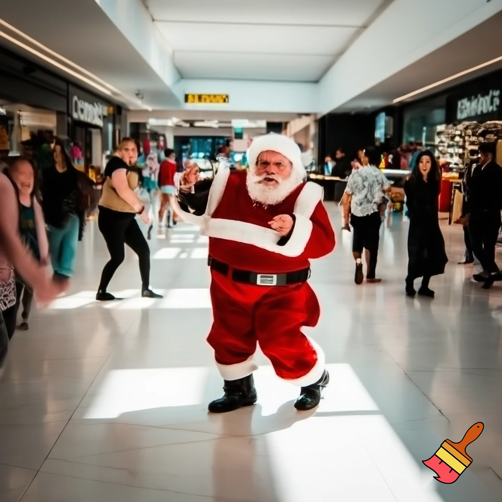 Santa Claus dancing shopping Centre walking Australian