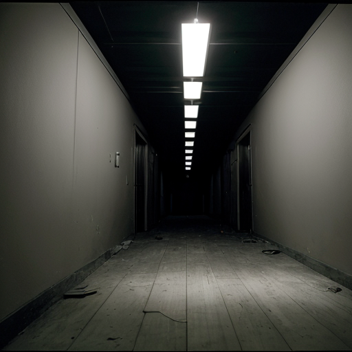 An early 2000s digital photo of an empty {enter detailed description of the place}, dark, the only light is the one coming from the camera flash, the place gives an uncanny feeling, and the picture is slightly tilted and noisy 