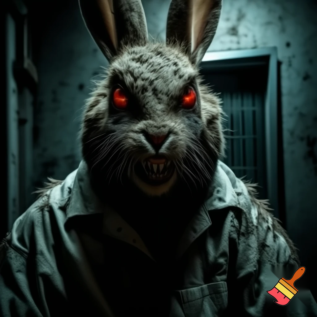 RABBIT WITH RED EYES prison uniform evil