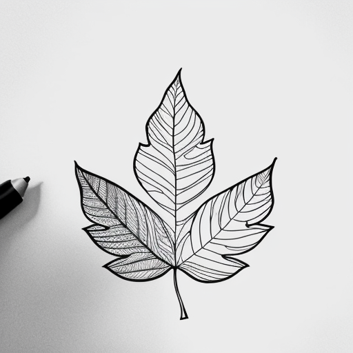 Leaves doodle, black and white, single line art