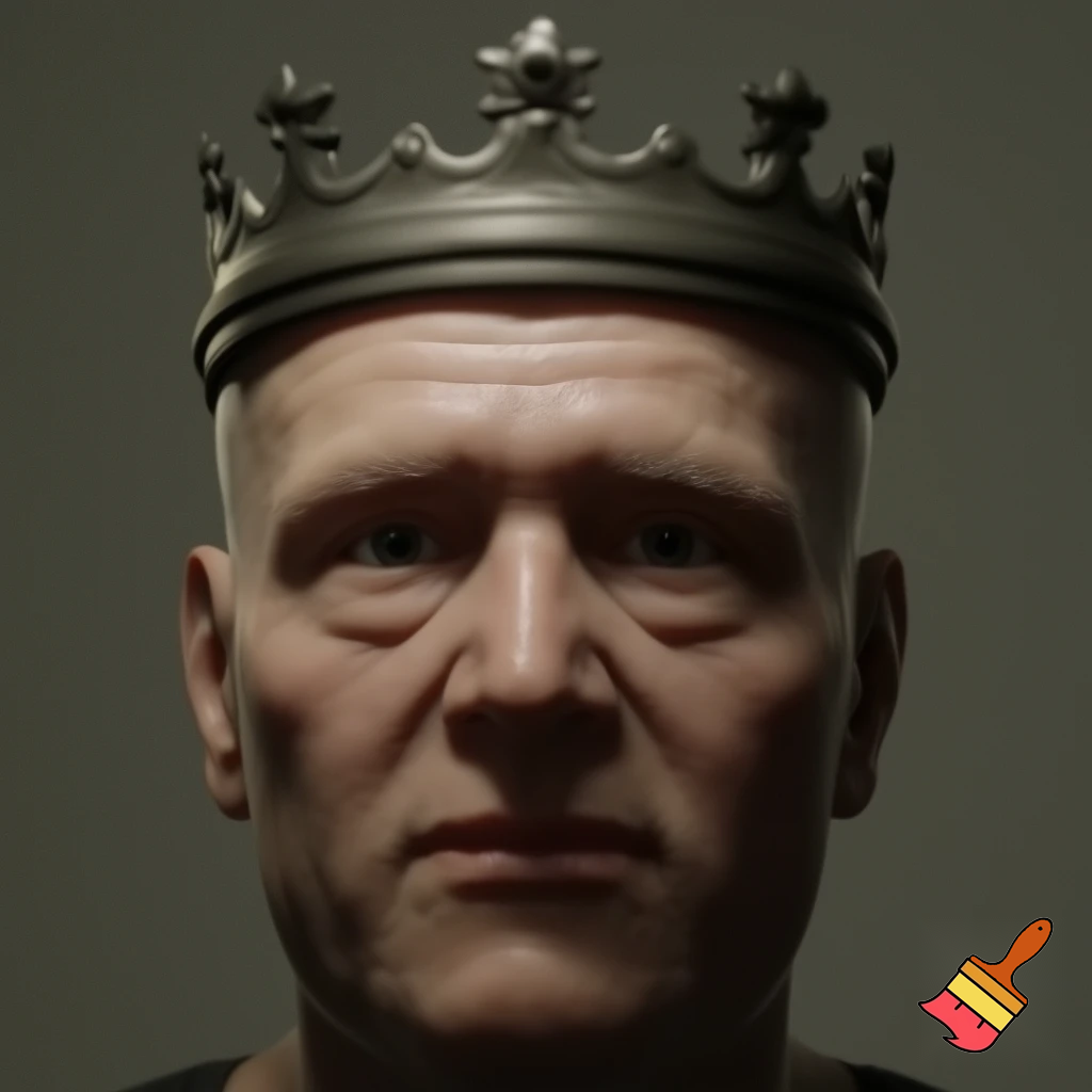 make me a portrait of a 67 person in real life with a crown on his head