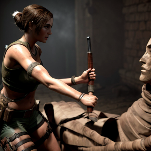 Lara croft fighting a mummy 