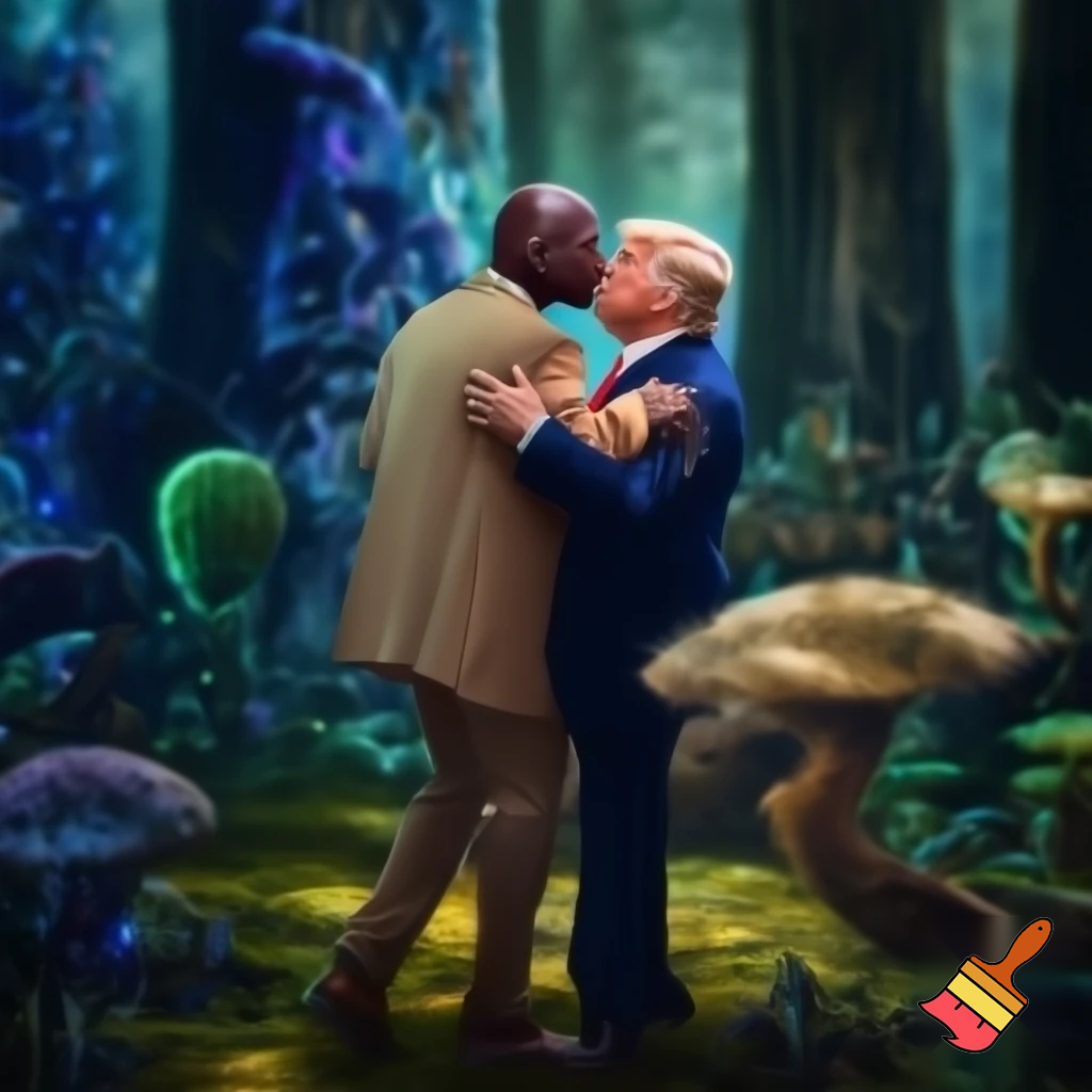 michael jordan and trump kissing in the middle of the forest