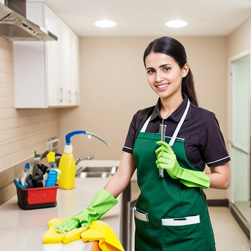 make a image ,  
name West Mohora Cleaning & Hospitality services , add Arabic name also, add cleaning tools and cleaning lady's 