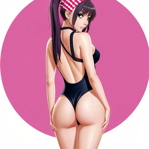 Fit, curvy African American female warrior with steatopygia. She is wearing a black cloth swimsuit-styled thong leotard. A plated chest cover wraps around her upper chest. She has white ponytail braids and is wearing a leather headband. Leather sandals with straps.Her back is turned and she is looking over her shoulder. Confident, sexy pose showing off her curves and steatopygous butt. Full body image. Low camera angle. Semi-realistic cartoon-style illustration style. The style should balance realistic proportions with smooth, slightly stylized linework and soft shading—similar to high-quality digital character art. Ensure gentle gradients for skin tones and hair texture, crisp edges, and a polished but vibrant look that captures both realism and a cartoon aesthetic. The overall composition should feel modern, polished, and visually appealing.