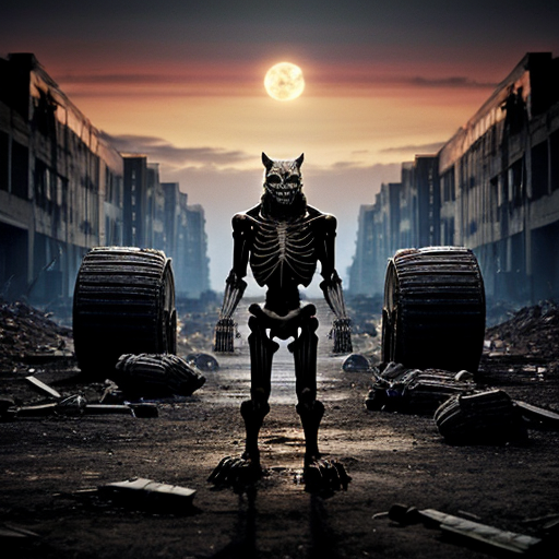 The air on the forsaken battlefield hangs thick with the metallic tang of blood and the acrid smoke of spent munitions. Under a bruised, moonless sky, a monstrous werewolf stands as the epicenter of the carnage. Its form is a terrifying fusion of man and beast, with powerful, digitigrade legs planted firmly on the churned earth. Its fur is a matted, dark brindle, and its eyes glow with a feral, intelligent light. Emblazoned on the broad, muscular expanse of its chest is the stark, white emblem of the "WOLF TAFF" logo.

In the shattered landscape behind this alpha figure, the skeletal remains of civilization and war lie twisted. The skeletal silhouettes of Howitzers point uselessly at the sky, their long barrels silent. The hulking, burnt-out chassis of tanks list like beached whales, their armor peeled back like fruit skins from internal explosions. The jagged ruins of buildings claw at the horizon, their empty windows like hollow eye sockets in the skulls of giants.

Scattered amongst this desolation, a pack of bipedal wolves stands vigilant. They are of varying sizes, from lean and wiry to broad and brutish, all standing on two feet with an unsettling, human-like posture. Some raise binoculars to their lupine faces, scanning the dark horizon with predatory focus. Others cradle M16 rifles in their clawed hands, the weapons looking both alien and perfectly natural in their grasp. They are a silent, disciplined unit, the terrifying infantry of a supernatural war.