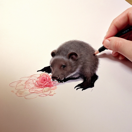 Draw italian brainrot cute mole in pink microwawe eating rainbow rose
