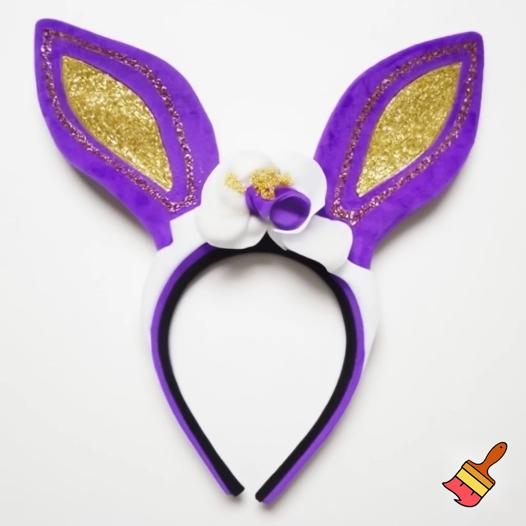 Easter bunny top head headband, purple and white and gold