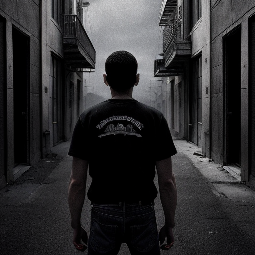 Two young adult brothers, slightly older than teenagers, standing back-to-back, looking forward in a gritty urban setting. They have North African features and wear casual, slightly worn street clothes. Each holds only one pistol, symbolically, representing strength, loyalty, and brotherhood. Stylized, semi-realistic illustration in black and white, cinematic lighting, moody and dramatic atmosphere. Iconic, emblem-like composition suitable for a clothing brand logo. Focus on attitude and symbolism, not realistic violence. Slightly exaggerated, graphic illustration style